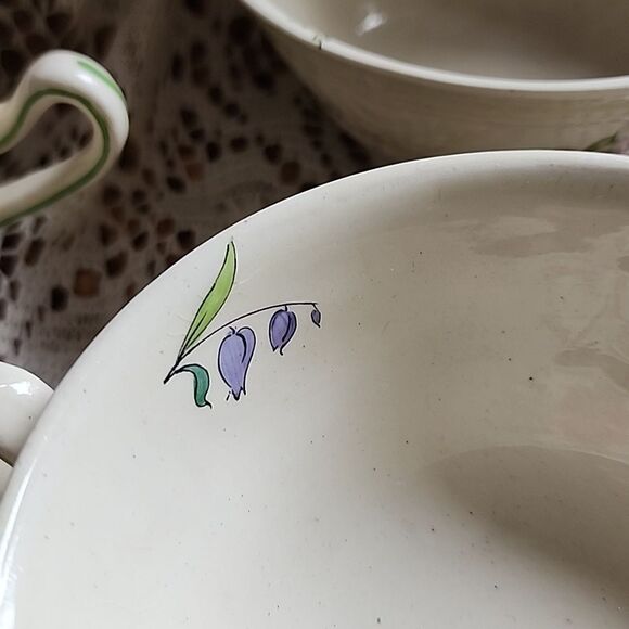 WWII Era Antique Double Handled Floral Cream Soup Bowls - Picture 8 of 9